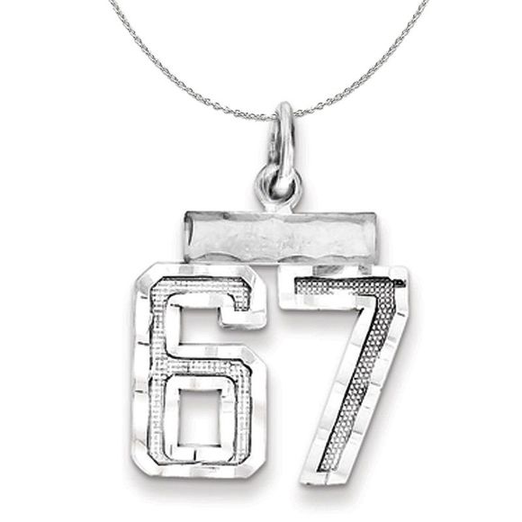 Silver, Varsity Collection, Small D/C Number 67 Necklace - 16 In - Picture 1 of 7